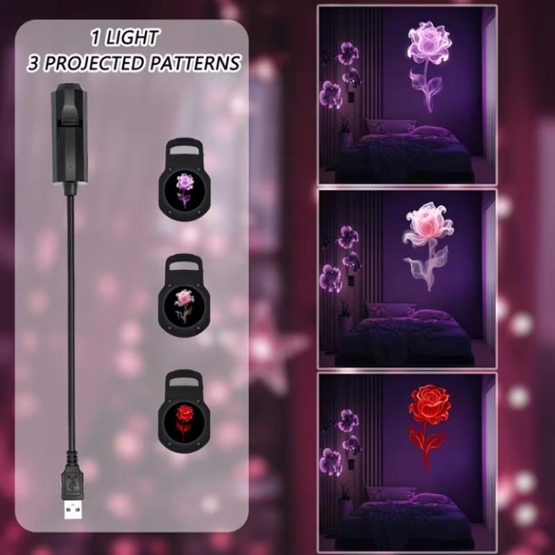 Dreamy Floral Pattern Usb Projection Light With Three Interchangeable Patterns For Creating Room Romantic Atmosphere 1set