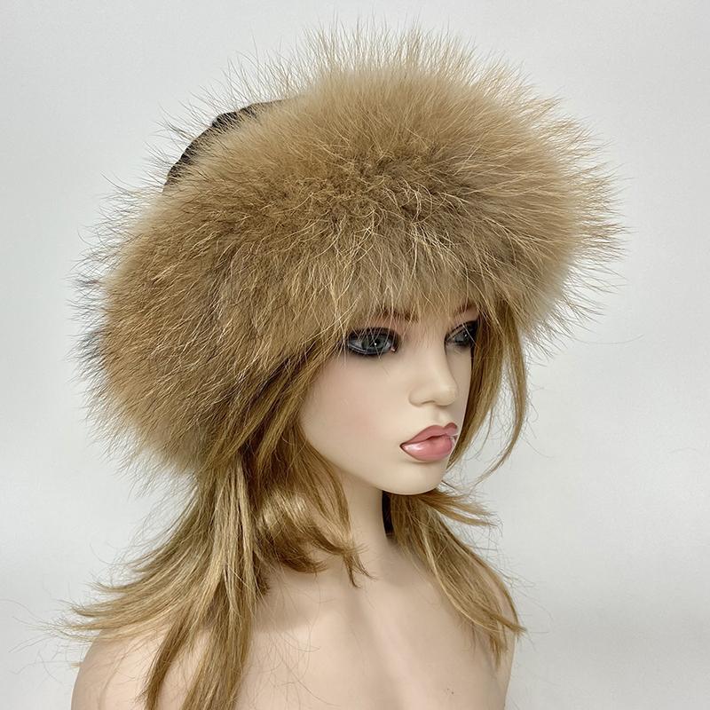 Fluffy Winter Fur Hats Women Warm Furry Outdoor Real Fur Fedora Caps Thick Bucket Snow Dome Hat