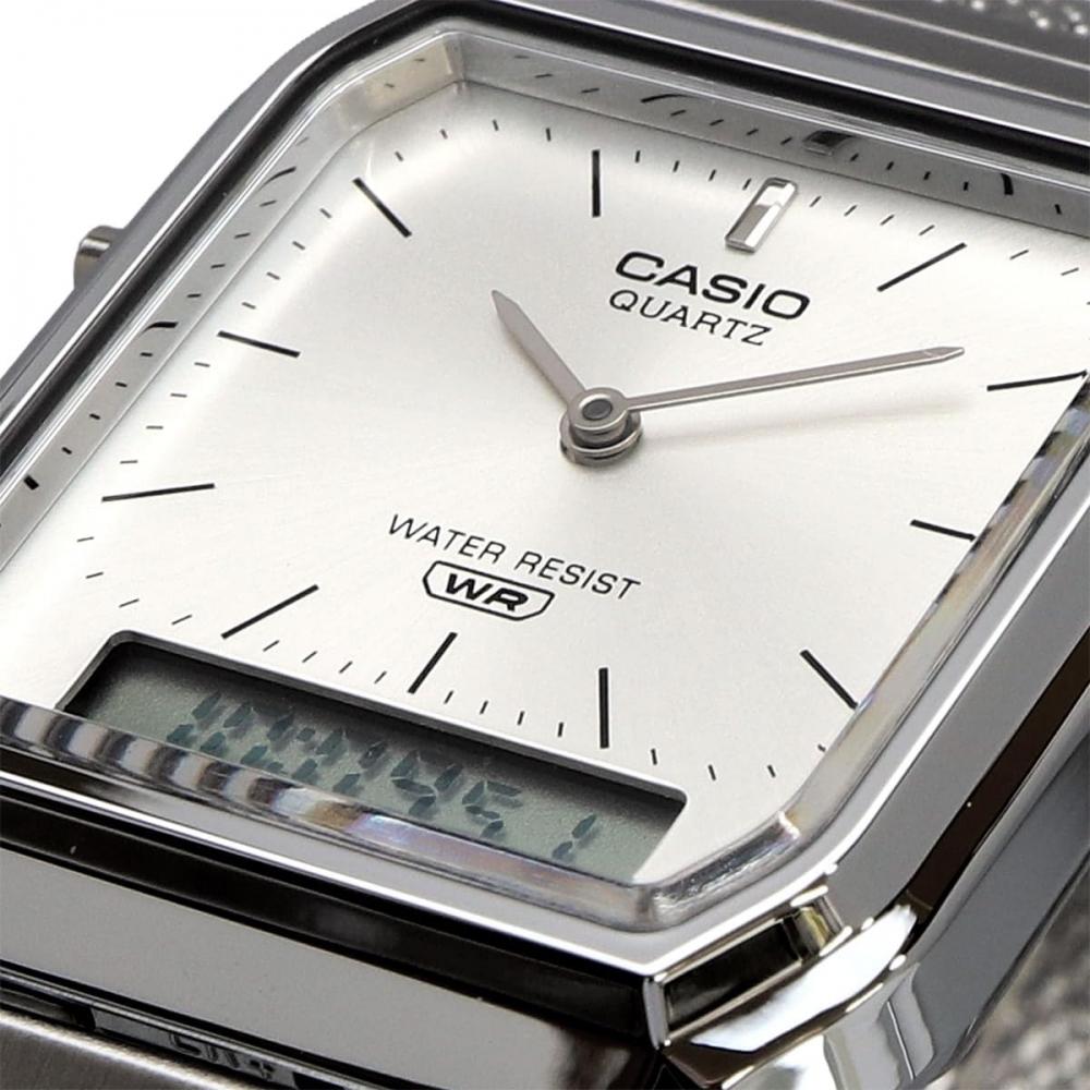 Casio Ana Digi Quartz Wristwatch Vintage Aq 230em 7a Mesh Metal Band Unisex