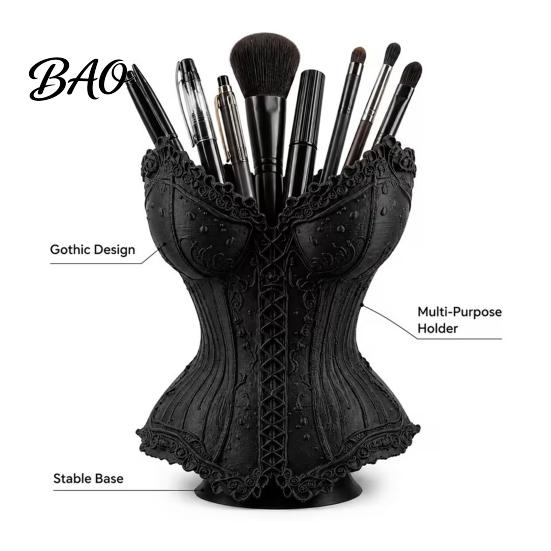 Decorative Storage Bin Gothic Corset Pen Holder, 3D Printed Vintage Dark Makeup Brush Aesthetic Decor Desk Organizer for Office Vanity, Halloween