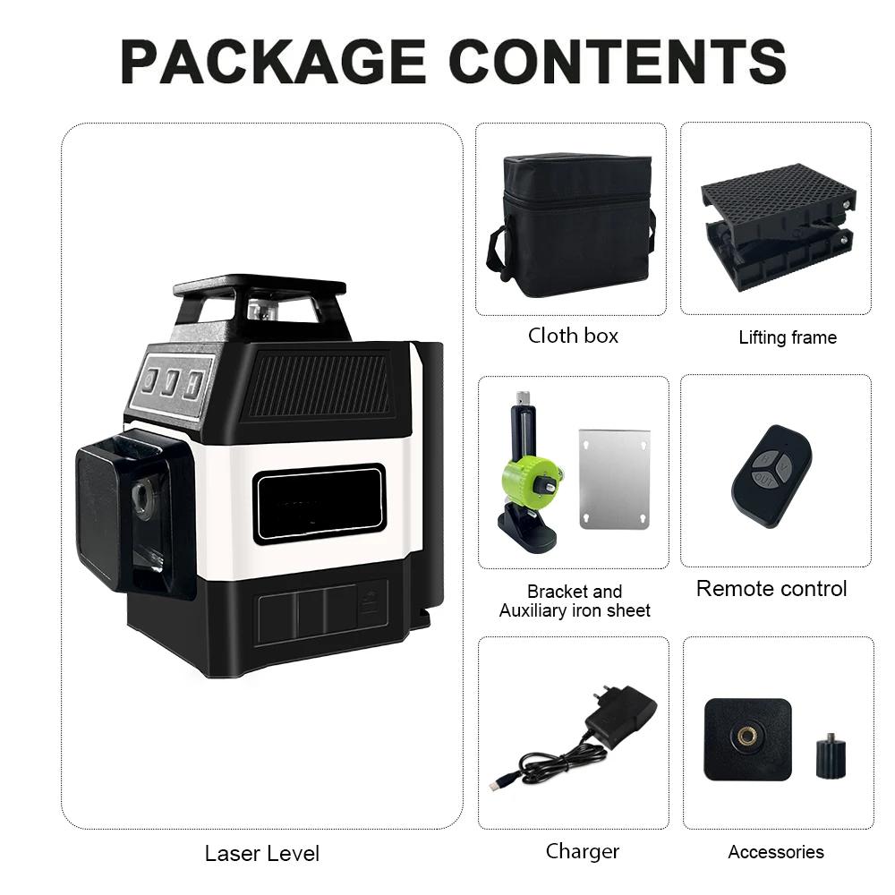 

Мини лазерный уровень 12 линий 3D уровень Самовыравнивающийся 360° Горизонтальные и вертикальные перекрестные линии зеленого лазерного луча Set 2