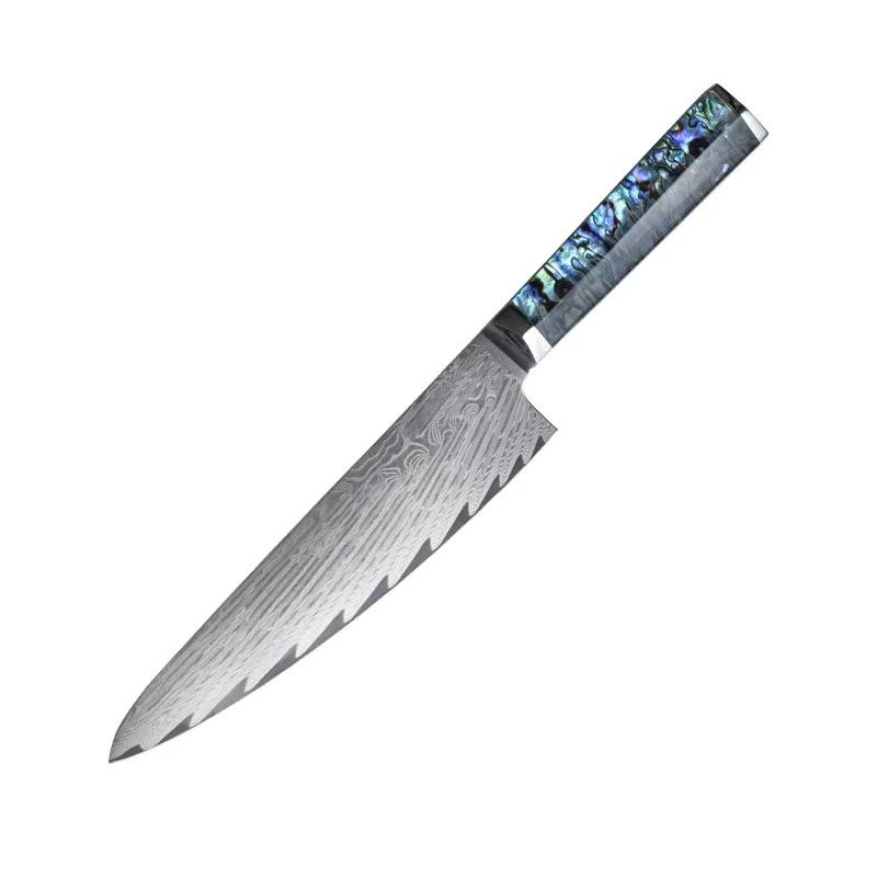 8 Inch Chef Knife 73-layers Damascus AUS-10 Steel Blade Cleaver Slicing Japanese Kitchen Knife Hexagonal Abalone Shell Handle