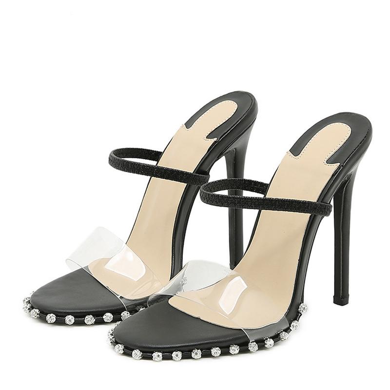 Liyke Summer Pvc Transparen Women 'S Shoes Slippers Fashion Crystal Rivet Design Round Open Toe High Heels Gladiator Sandal Pumps