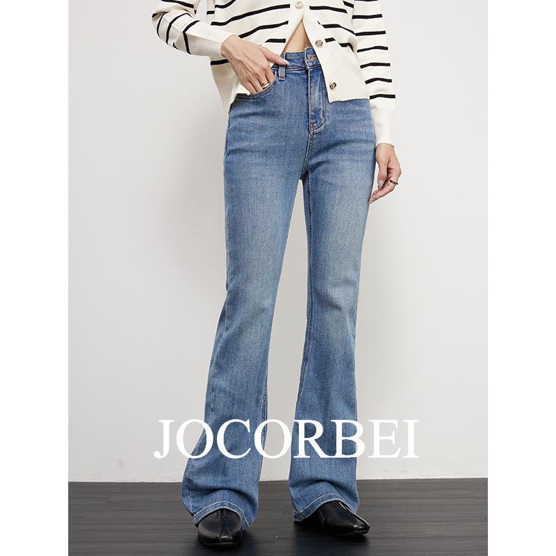 JOCORBEI Retro Micro-Flare Stretch Jeans - Slimming Low-Rise Floor-Length Trousers 28
