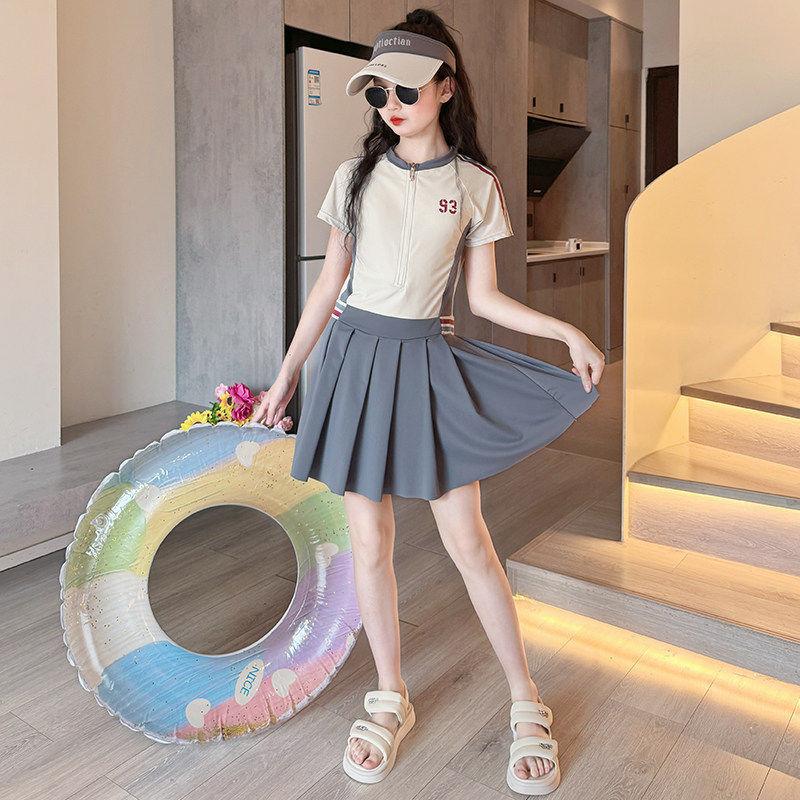 Girls Princess One Piece Swimsuit With Skirt High Value Summer Swimwear For Big Kids 120