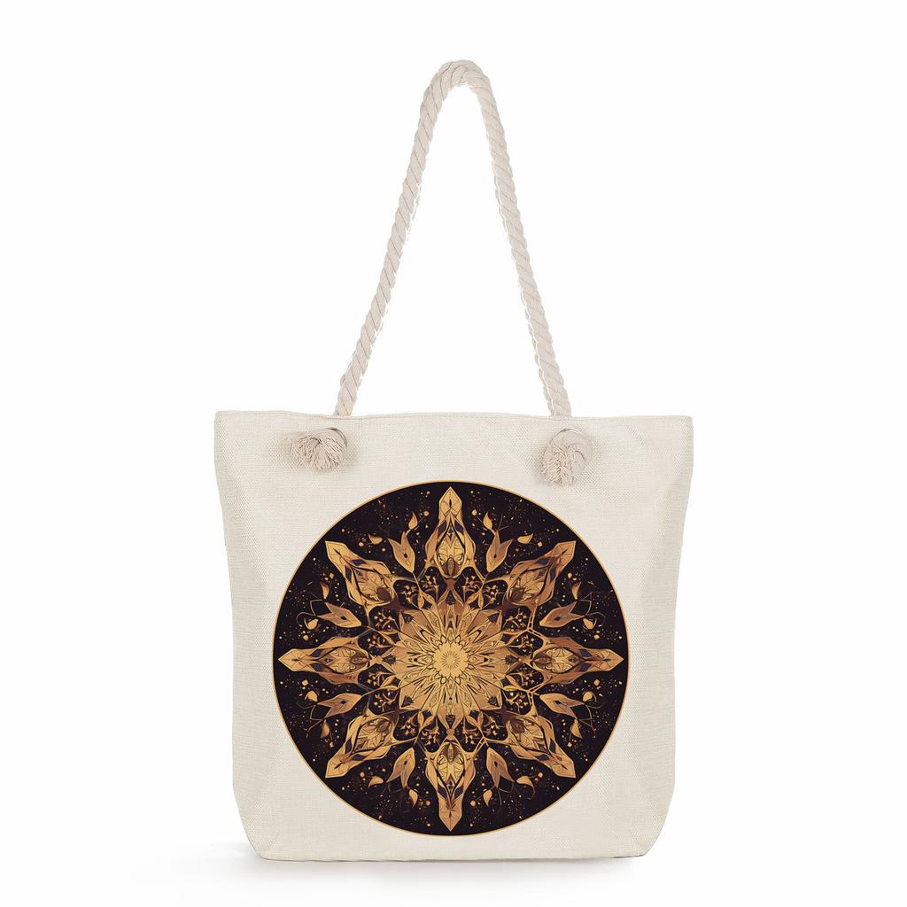 Multifunctional Mandala Printed Thick Rope Shoulder Beach Bag Casual Large Capacity Handbag 7595