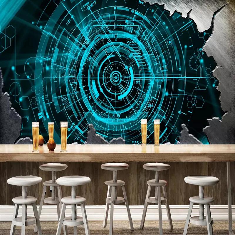 Photo Wallpaper Modern 3D Steel Technology Bar Restaurant Background Wall Murals Abstract Art Wall Paper