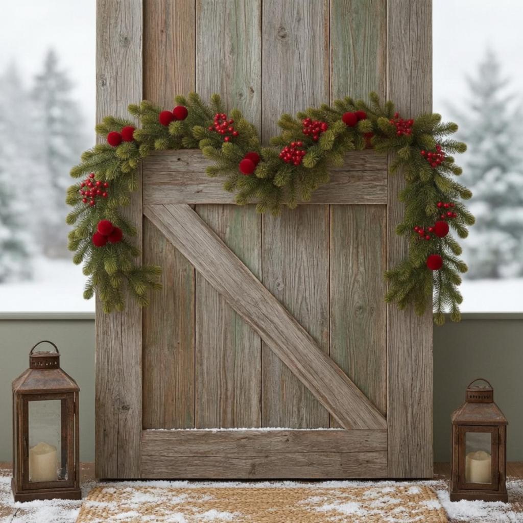 Christmas Garland Artificial Red Fruit Dense for Door