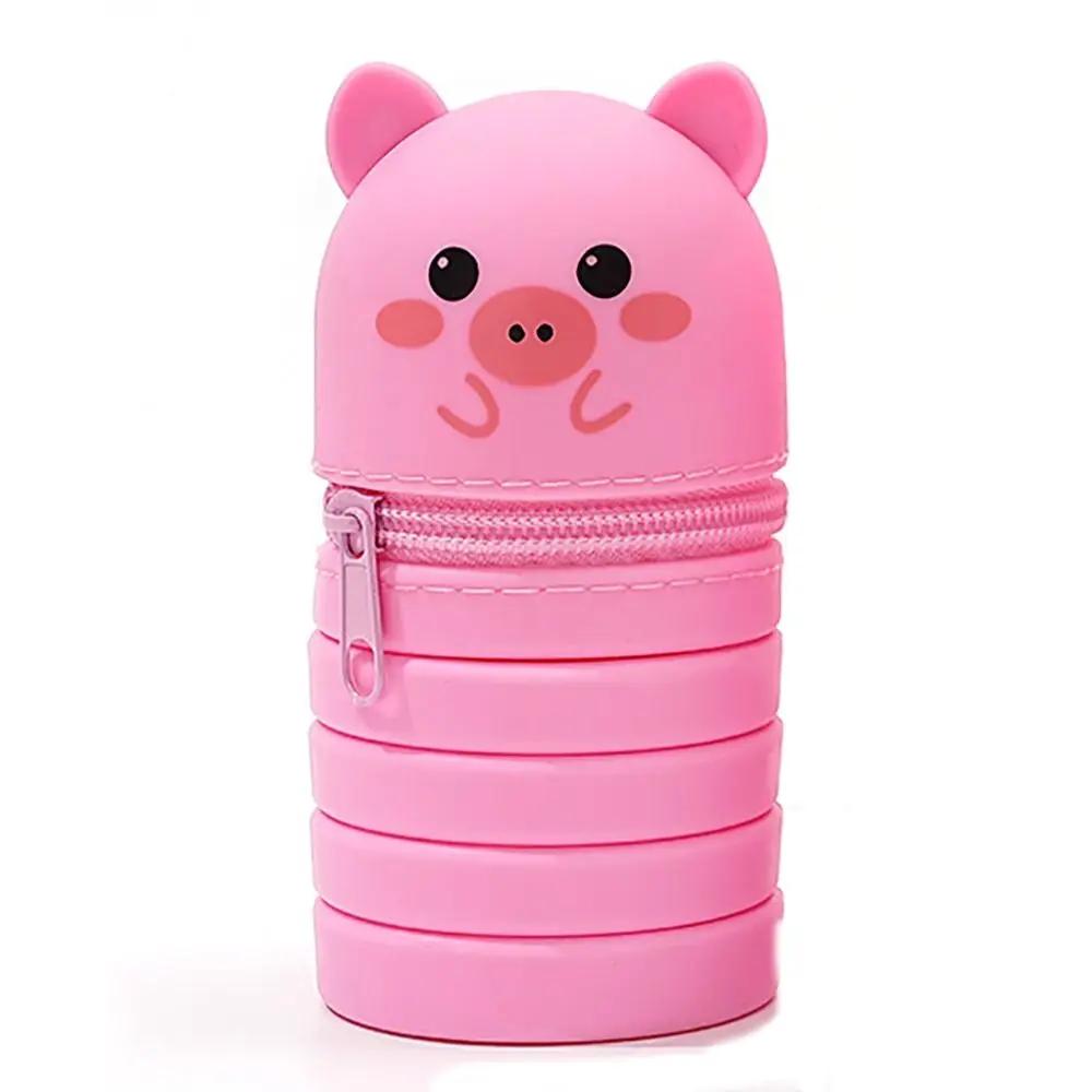 Cartoon Animal Foldable Silicone Pencil Case Flexible Desk Organizer Stationery Storage Bag Cute Folding Pen Pouch Organizer