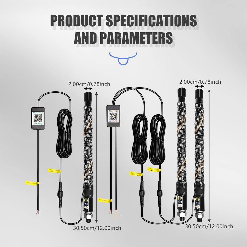 1FT LED Whip Lights,Remote Control Flagpole Antenna Whips,for UTV, ATV, Off Road, Truck, Sand, Buggy Dune, RZR
