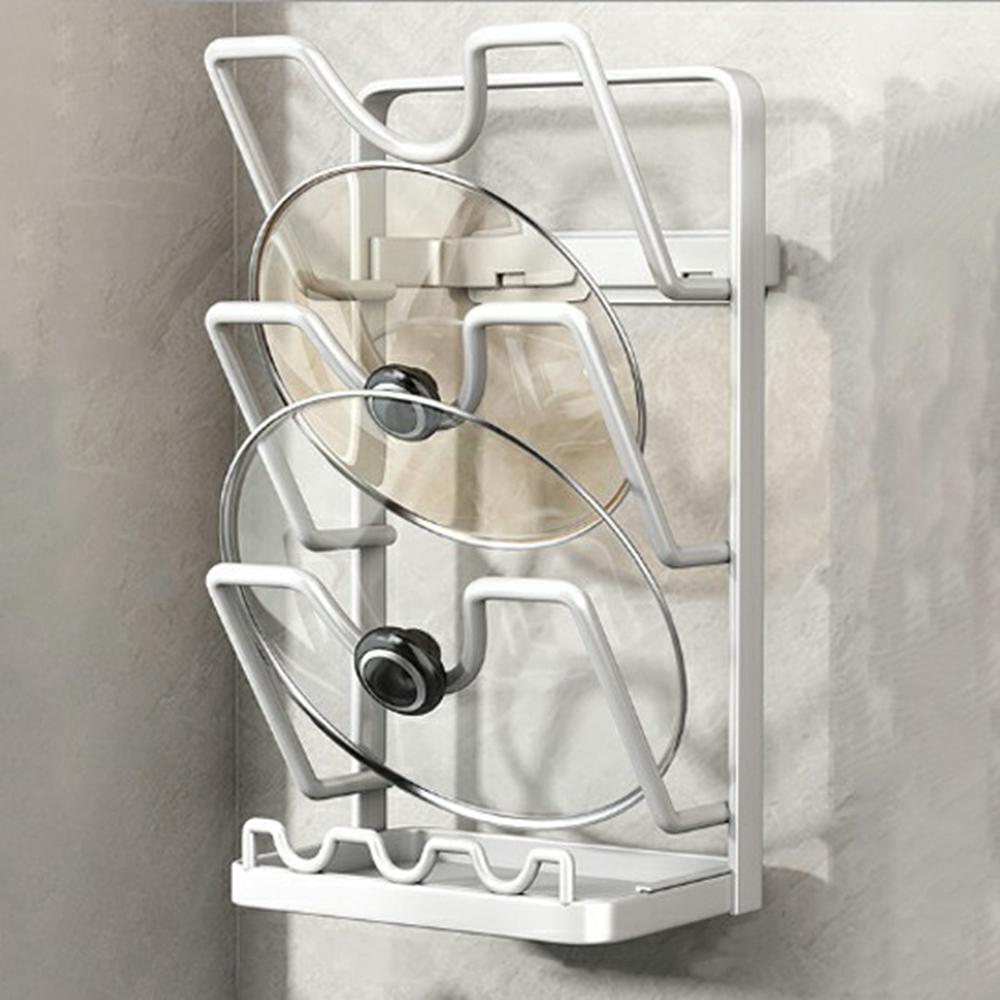 

3 Tier No Drilling Wall Mounted Pot Lid Organizer Carbon Steel Cutting Board Holder Kitchen Storage Rack B