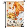Double-Sided Thanksgiving Garden Flag Featuring a Gnome, Expressing Gratitude with a Small Turkey Design, Perfect for Autumn Outdoor Decor In a Farmho