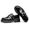 White Line Thick Sole Low-top Small Leather Shoe Buckle Women's Genuine Leather British Style Casual Medium Thick Muffin Bottom