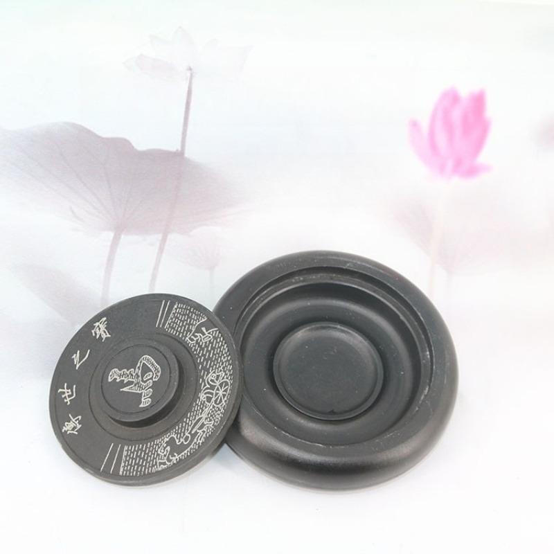 Student Inkstone with Cover Yuan Pond, Ribbed Inkstone, Round, Mohai Inkstone Calligraphy Training Course