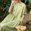 Johnature Dámské Vintage šaty s výstřihem do V, krátkým rukávem Patchwork výšivka Květinové látky Letní šaty v čínském stylu