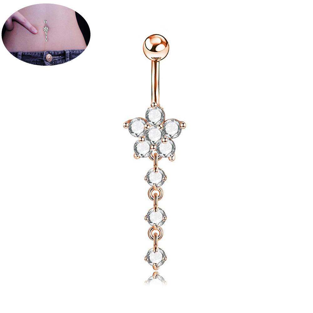 Anneau de nombril Fleur de prunier avec pendentif à franges Fleur de Zircon Bijoux de nombril