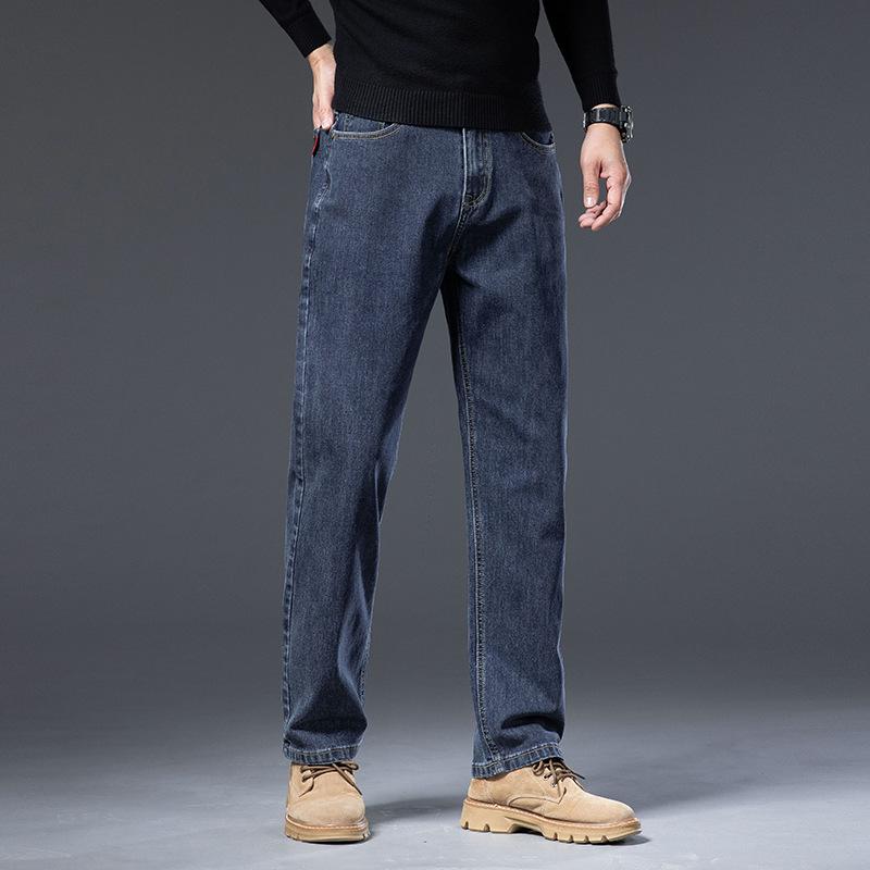 2025 Men's Autumn Wide-Leg Elastic Denim Trousers - Loose, Straight, Casual & Trendy