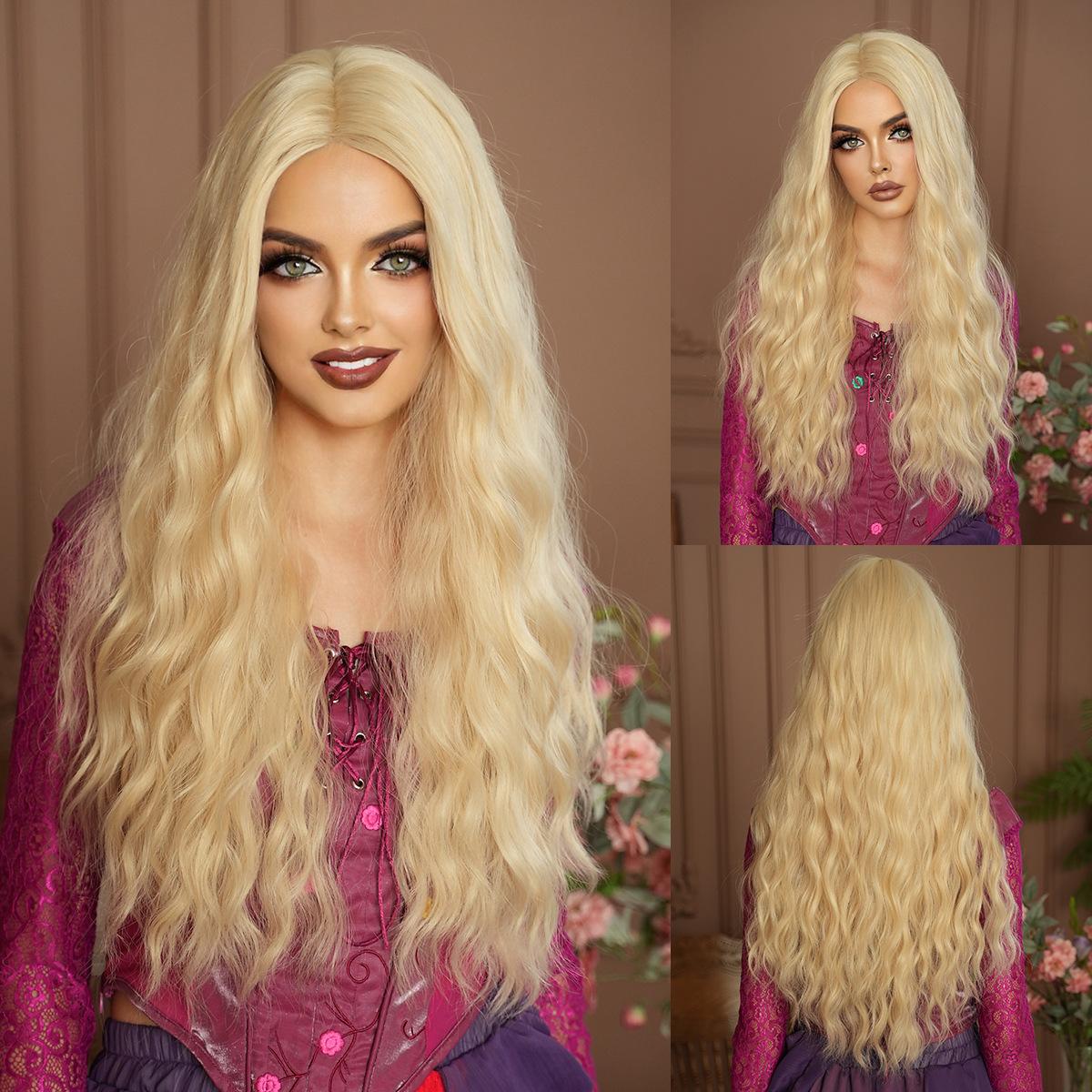 

New Women s Golden Wave Long Curled Hair with High Quality Chemical Fiber High Temperature Silk Wig