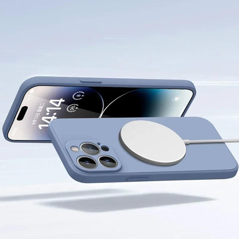 Flüssigsilikon Original Hülle Für iPhone 15 16 14 Plus 13 12 Mini 11 Pro Max X XR XS Für Magsafe Magnetisch Stoßfest Weiche Abdeckung