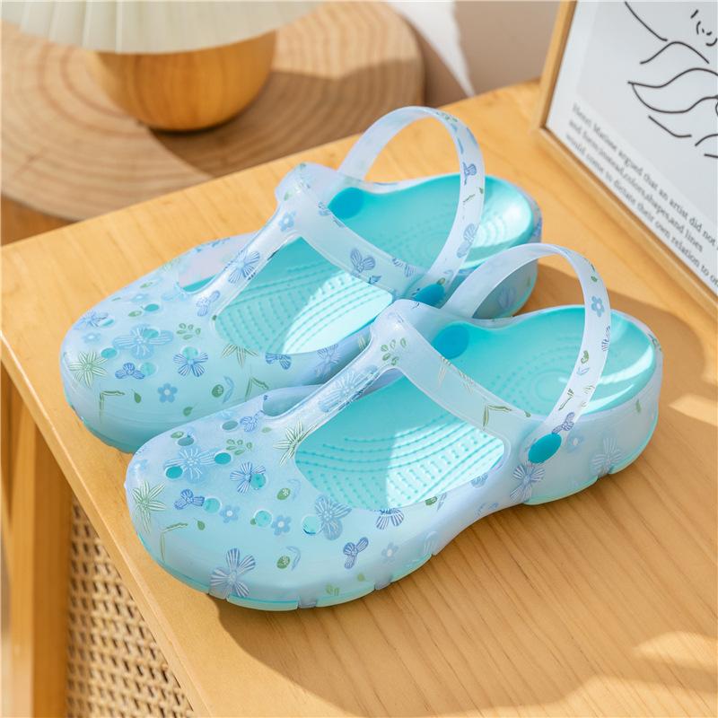 Sommer neue bedruckte Lochschuhe Damen Sandalen Damen Gelee Schuhe Damen Hausschuhe rutschfeste Damen Zehenkappe kühle Hausschuhe