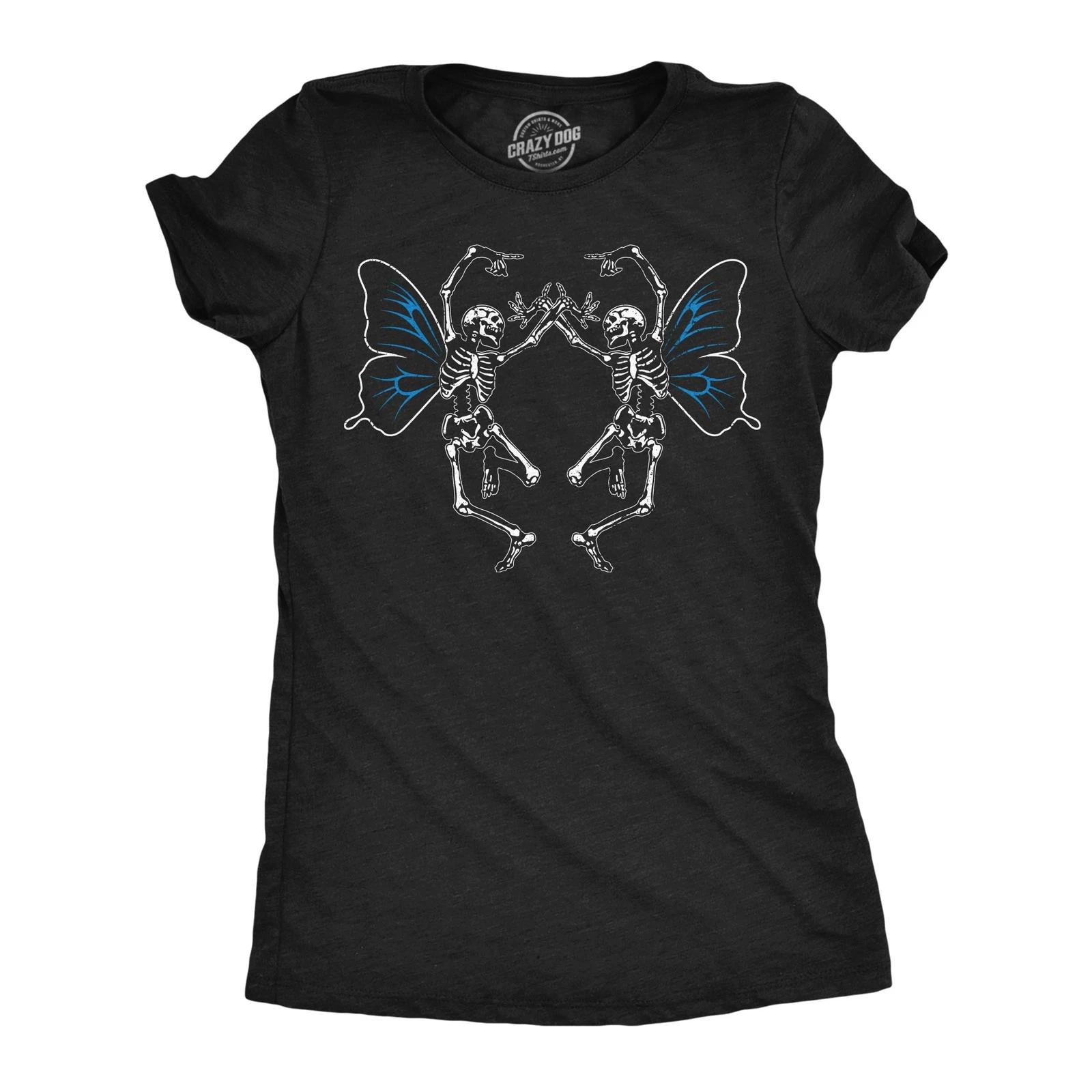 Womens Funny T Shirts Dancing Skeleton Butterflies Sarcastic Graphic Novelty Tee XS