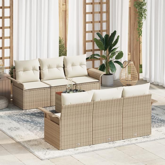VidaXL Canapé de Jardin 7 Pièces avec Coussins Beige en Poly Rotin Acacia 3347274
