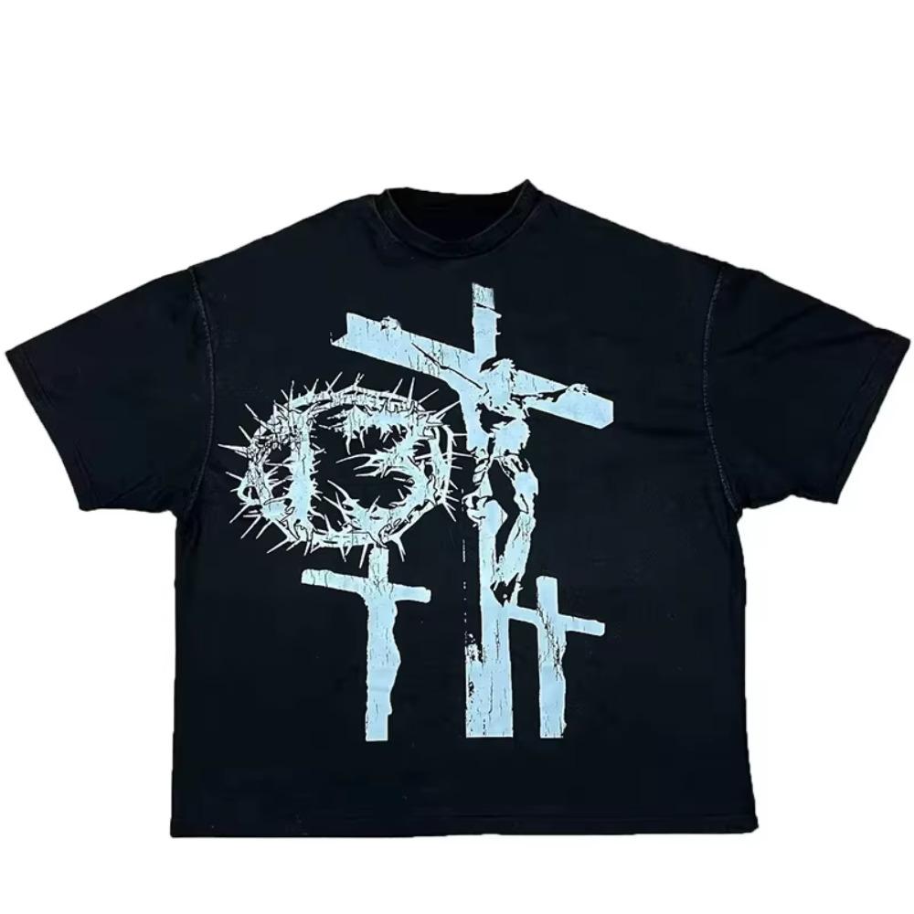 Streetwear Y2K Cotton T-shirt Harajuku Graphic Print Oversized Punk Short Sleeve T-shirt Rock Goth Retro Top Hip Hop Tee Fashion