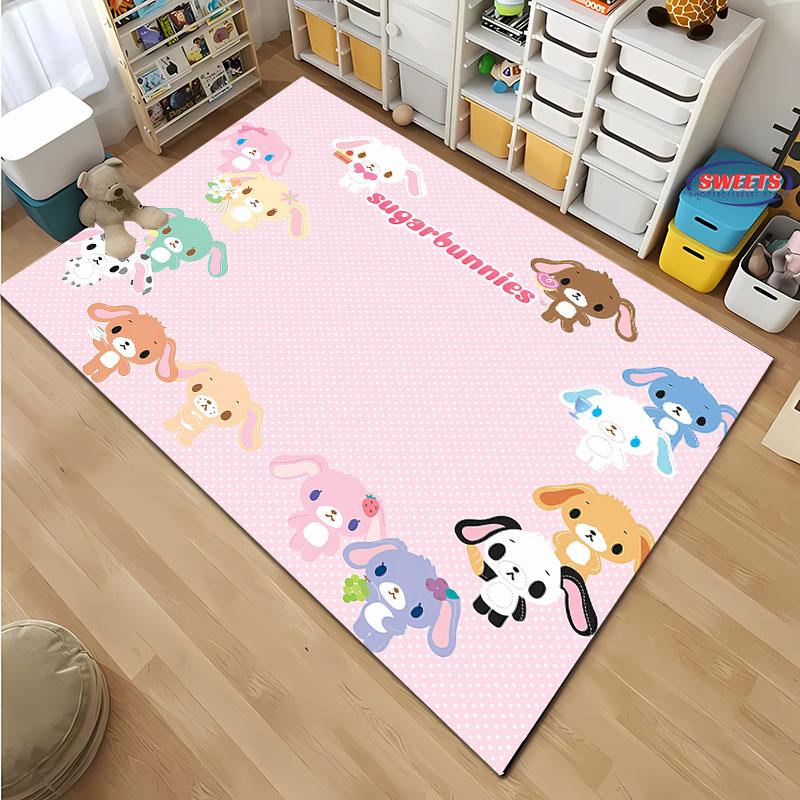 3D HD Cute Rabbits Cartoon Area Carpet,Rug for Living Room Tapete for Bedroom Sofa Kitchen Doormat Decor,Kids Non-slip Floor Mat