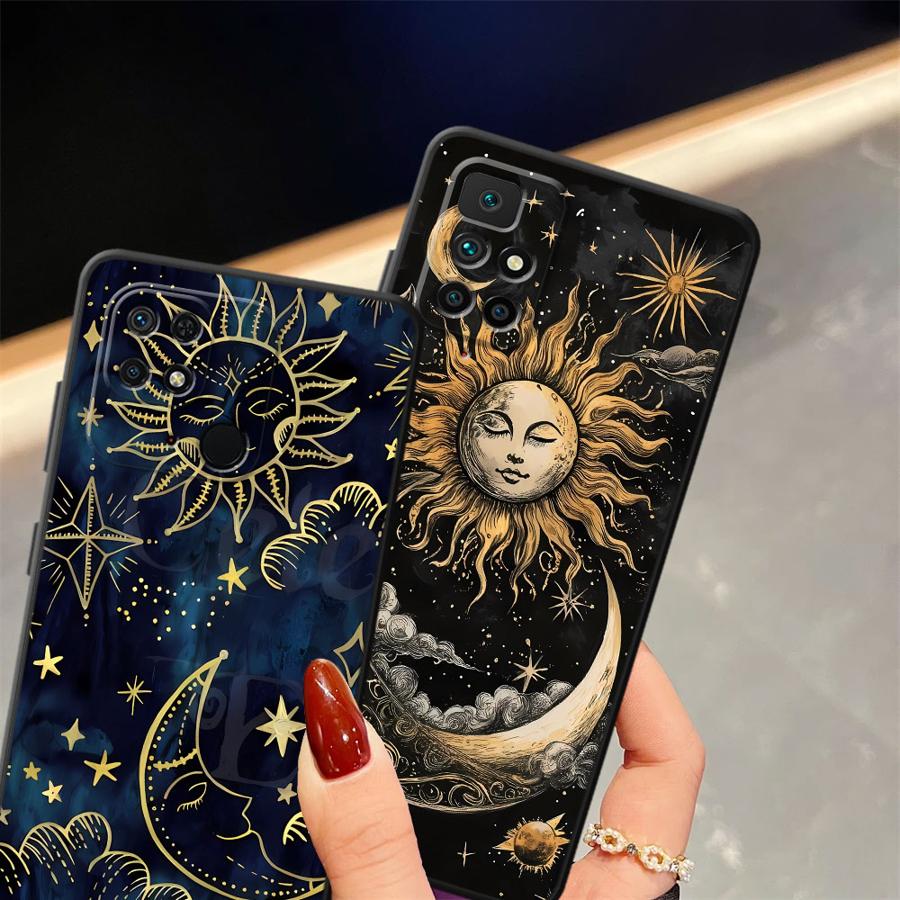 Star Moon Pattern Case for Xiaomi Redmi 9 10 12C A1 A2 Plus A4 13C A3 K40 K80 Pro 14C A5 Black Soft Phone Cover