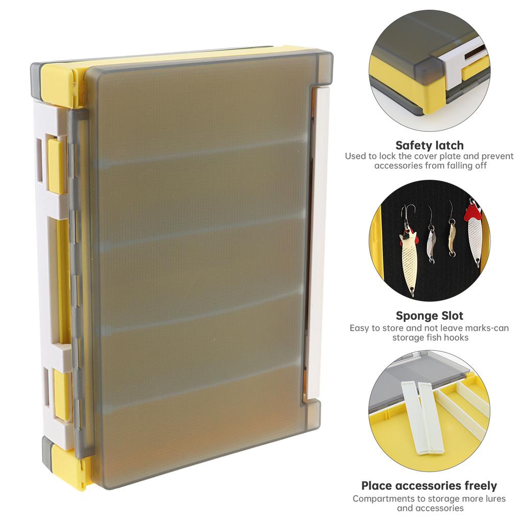 Double Sided PP Fishing Tackle Storage Box Lure Jig Head Hooks Hard Case with Removable Dividers Spong Slot Yellow Gray Green Colors