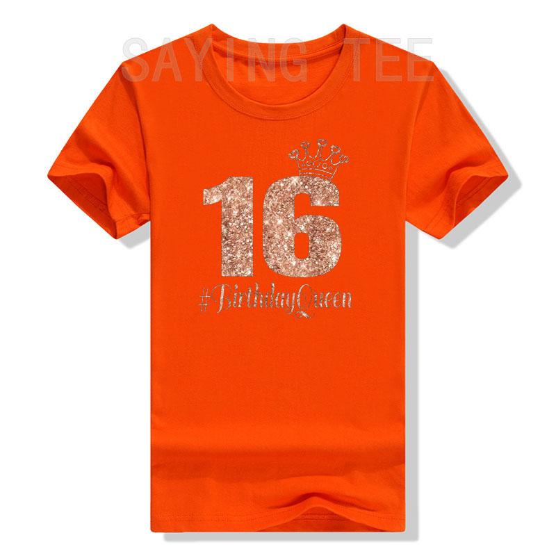 16th Birthday Queen Gift Teen Sweet Sixteen 16 Rose Tshirt Girls Fashion Bday Tee Daughters Friends Gifts Short Sleeve Tops