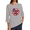Women's Fashion Casual Round Neck 3/4 Sleeve Loose Independence Day Printed T-Shirt Ladies Top