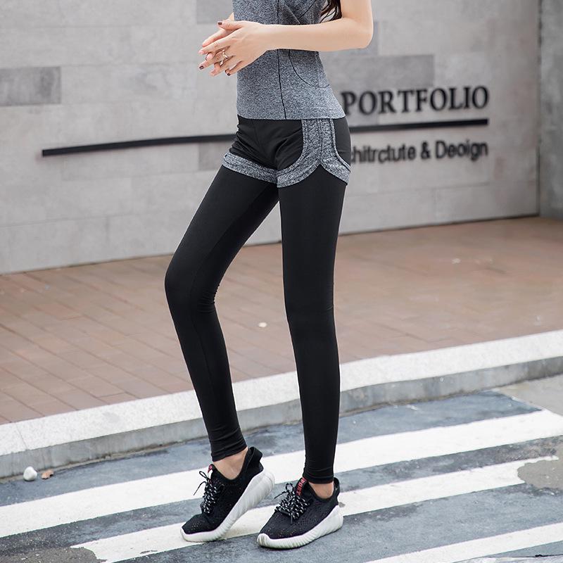 Women's Quick-Dry High-Waisted Fake Two-Piece Yoga Pants