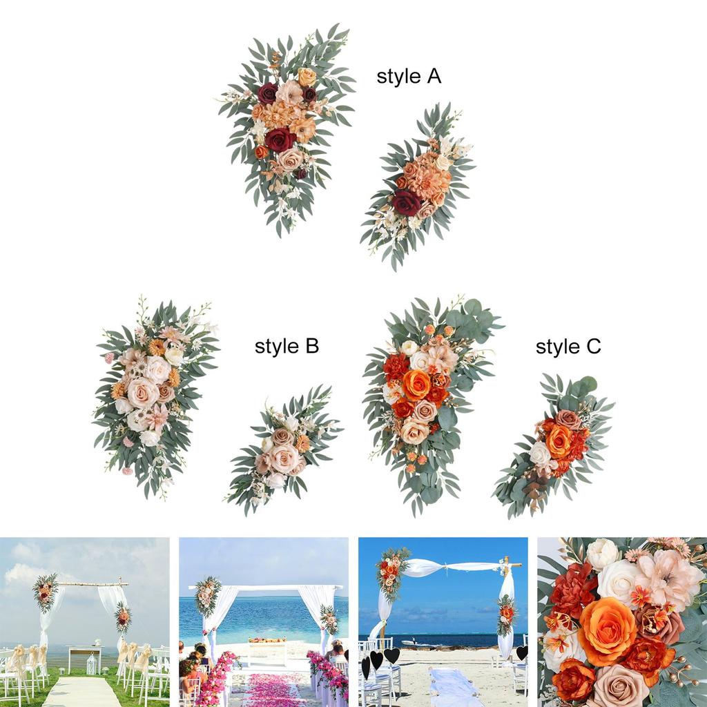 2Pcs Artificial Rose Flower Swag Rustic Wedding Arch Flower Wedding Arch Rose Wreath for Drapes Holiday Window Reception