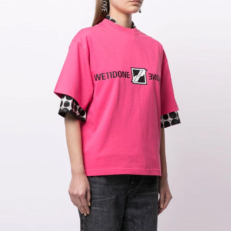 WE11DONE T-Shirts Unisex Pink Crew Neck Moderate Straight Fit WD-TT1-21-547-U-NP