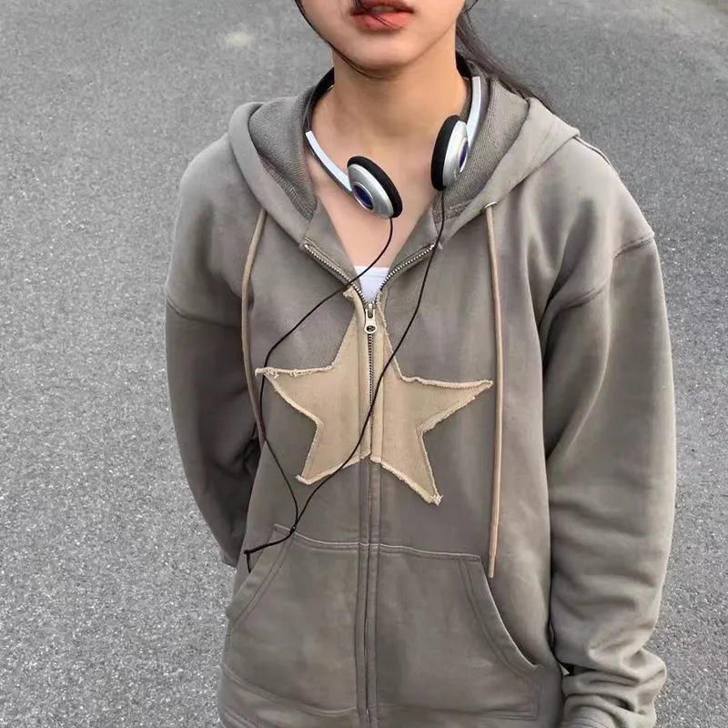 Spring Autumn Women's Fashionable Star Print Long-sleeved Hooded Sweatshirt
