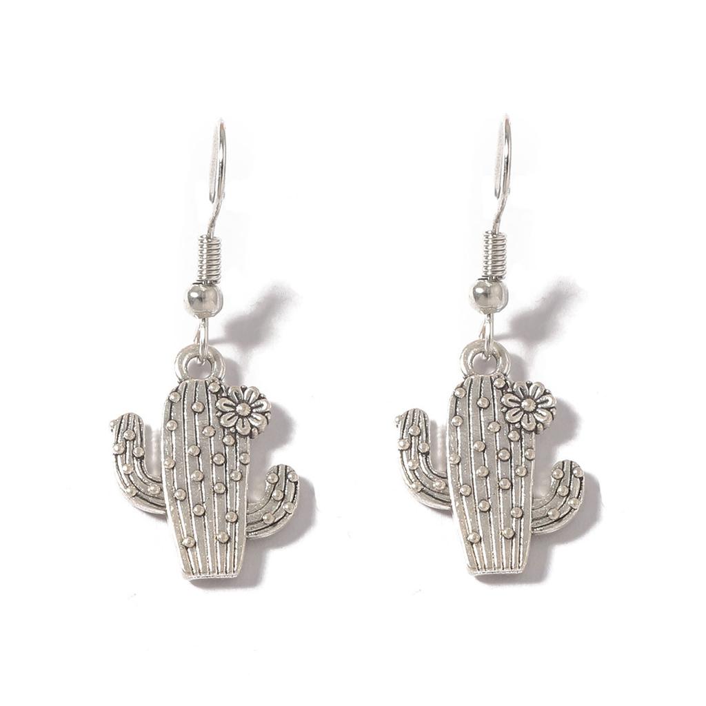 Punk western denim style creative niche design sense of vitality cactus ear hook earrings retro trend
