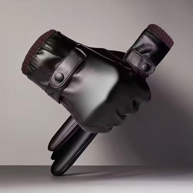 Gants d'hiver en cuir à écran tactile pour homme - Coupe-vent, imperméables et doublés de velours pour la chaleur.
