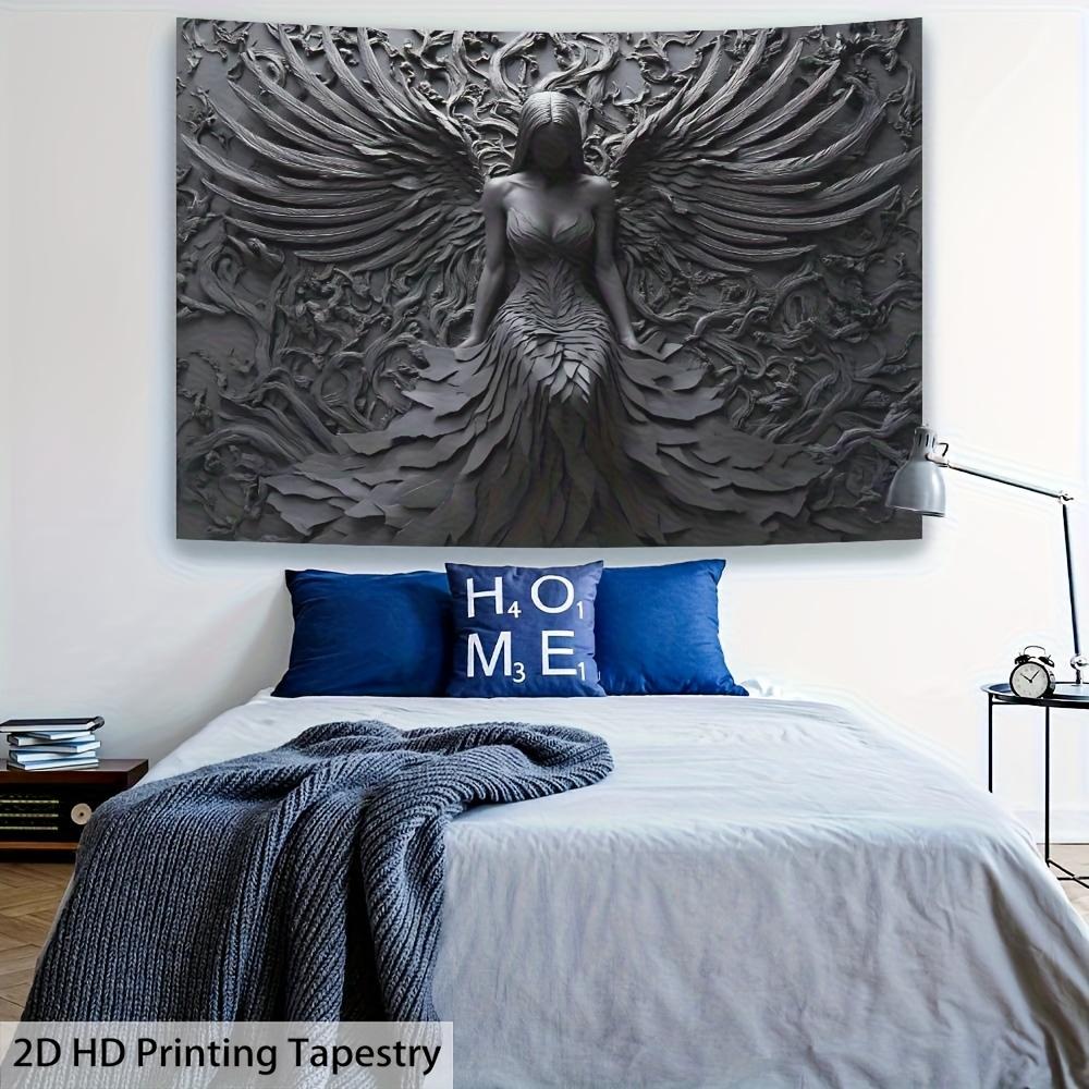 Gothic Angel Tapestry Wall Hanging Black And White Art Fabric Poster For Living Room Bedroom Home Decor