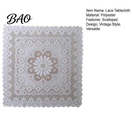 Durable Lace Table Cover Square Floral Doily, Scalloped White Tablecloth, Vintage Style Small Elegant Tablecloth for Coffee Side Tea Party Home Decor