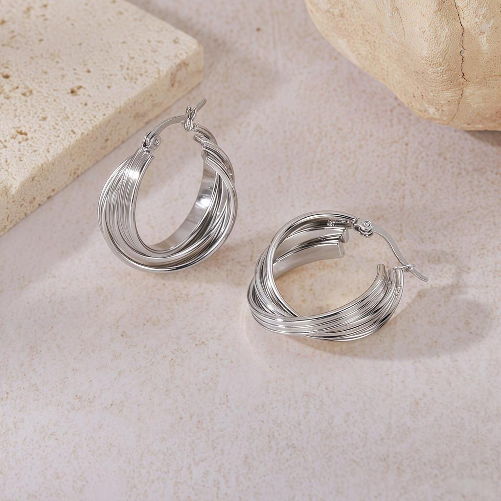 Gold Titanium Steel Multilayer Hoop Earrings - Light Luxury, Colorfast, High-End Feel