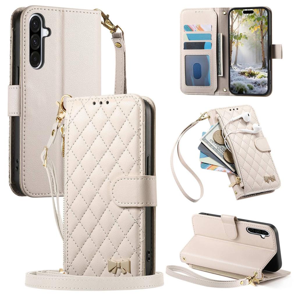 For Samsung Galaxy A57 A56 5G A54 A53 A52 A51 A71 4G A50 A30S Crossbody Wallet Case, Quilted Zip Pocket Card Holder Flip Cover