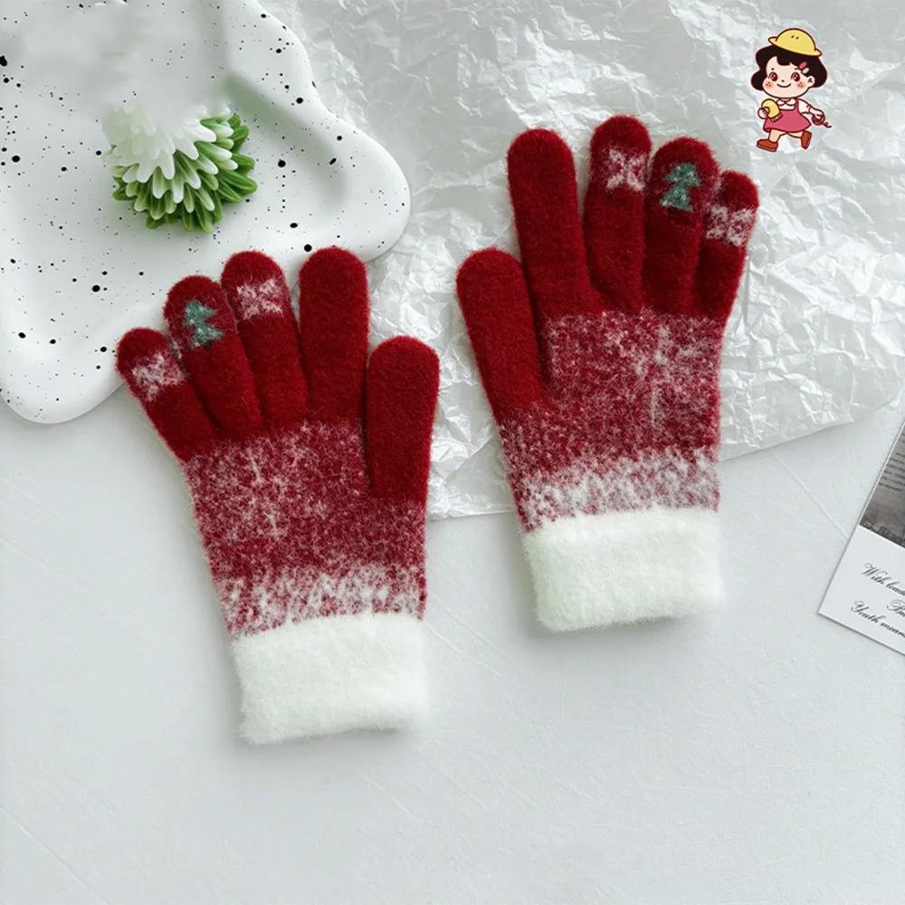 

Lovely Touch Screen Christmas Knitted Gloves Warm Red Winter Velvet Gloves Plush Windproof Women Mittens Male красный