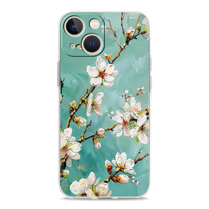 Phone Case For iPhone 17 Air Cases iPhone 16 15 12 13 14 Pro Max SE 7 8 Plus iPhone11 Clear Soft Cover Oil Painting Flower