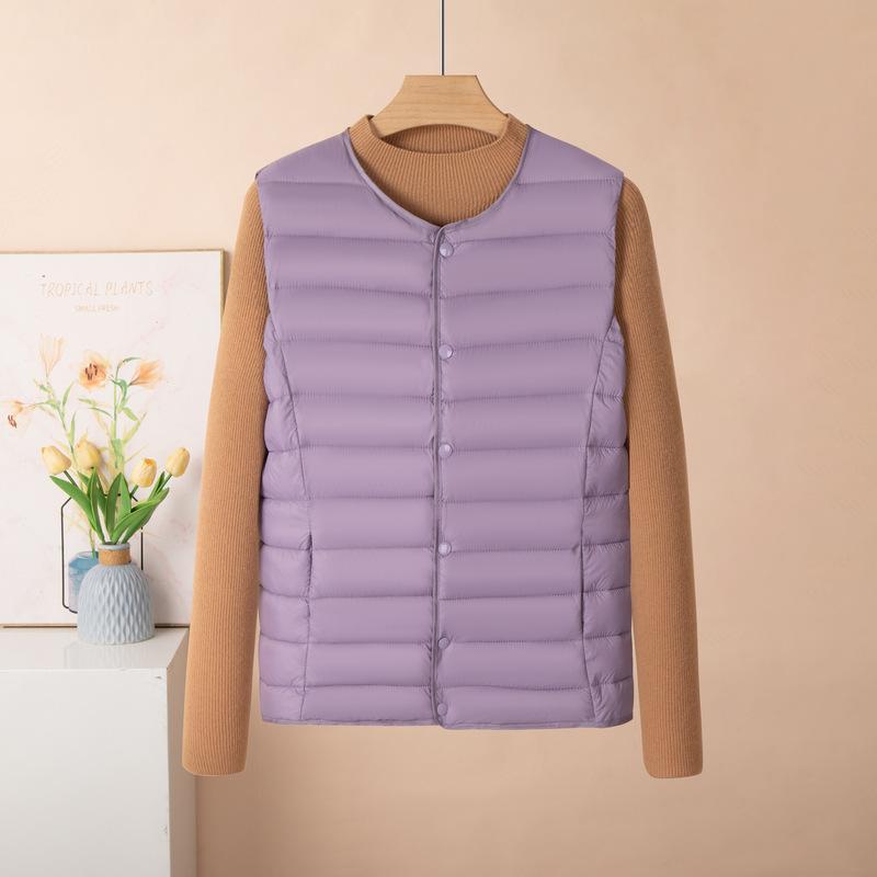 

Жилет для матери среднего возраста, легкий жилет с круглым вырезом, хлопковая куртка-подкладка, пуховый хлопковый жилет, женская одежда большого размера, теплый жилет, жилет 6XL (about 150-85kg)