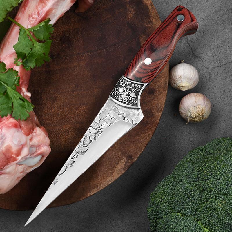Forged Cleaver Kitchen Chef Knife High Carbon Clad Steel Meat Fish Fruit Vegetables Professional Butcher Boning Knife with Cover