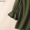 ZANZEA Women Casual V-neck Solid Color 3/4 Sleeve Loose Blouse