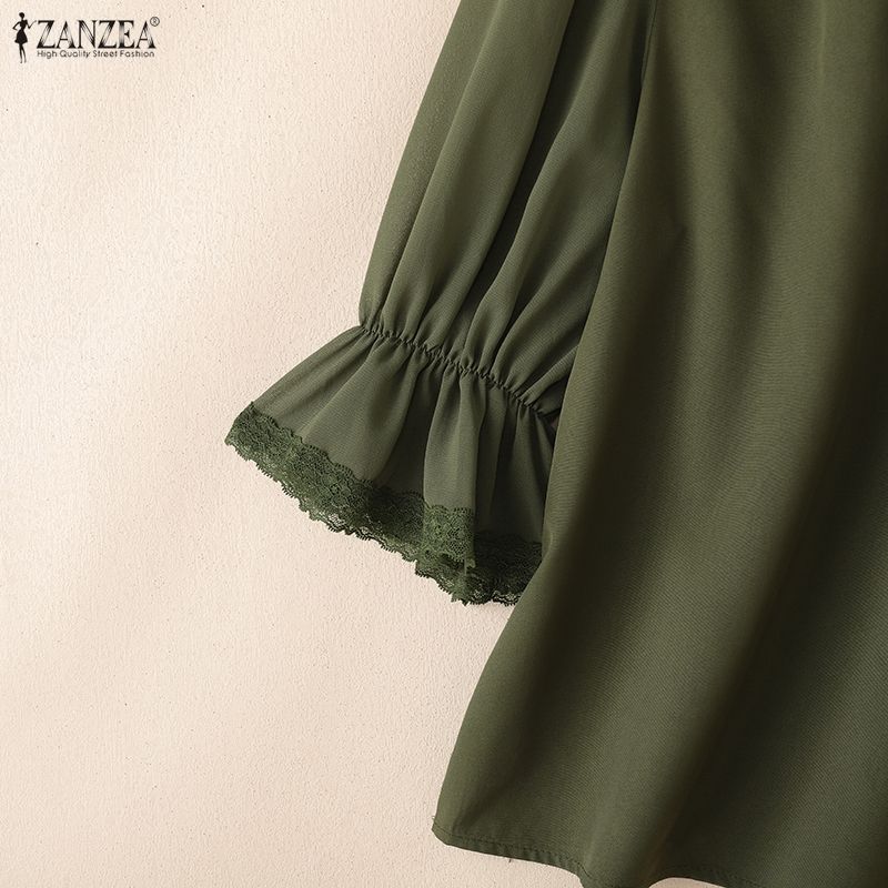 ZANZEA Women Casual V-neck Solid Color 3/4 Sleeve Loose Blouse