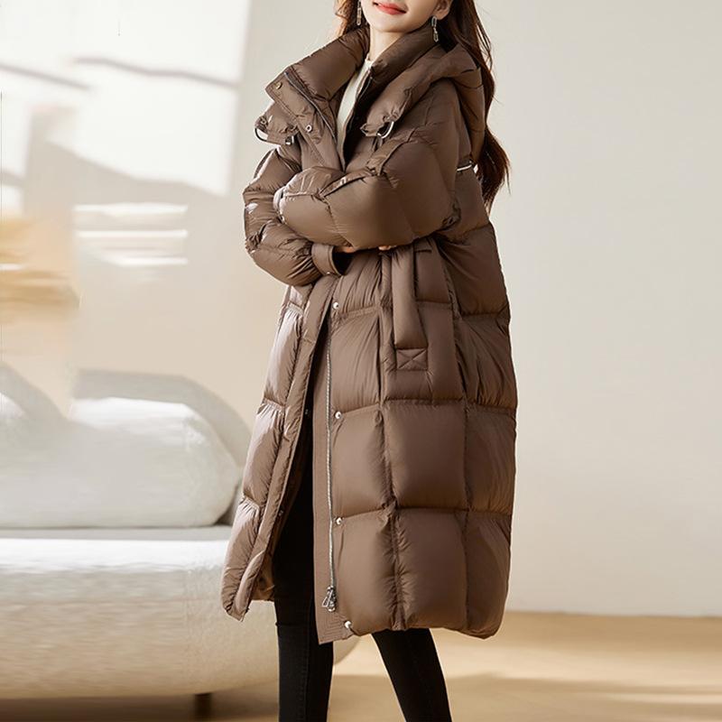 Down jacket women's winter clothing medium and long 2024 new Korean version 90 duck down hooded fashion warm jacket jacket