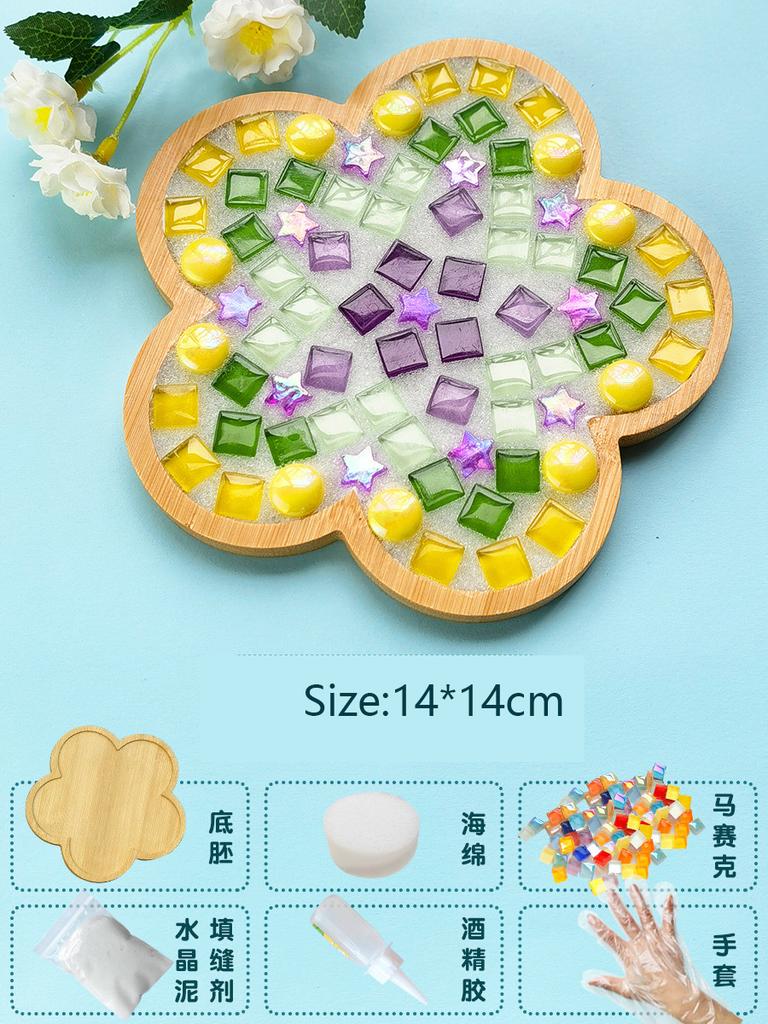 Bamboo Mosaic DIY Coasters Handmade Creative Material for Cup Mat Placemat Mosaic Crystal Craft Tool Kit Kids Gift